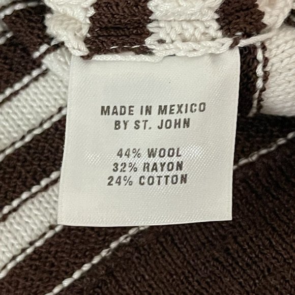 St. John Sport By Marie Gray Brown White Stripped Cropped Knit LS Sweater, Size - Picture 4 of 6